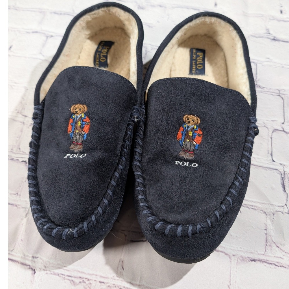 Polo Ralph Lauren SMF3482ARL Dezi V Bear Slippers Mens 12 Polyester Navy Blue